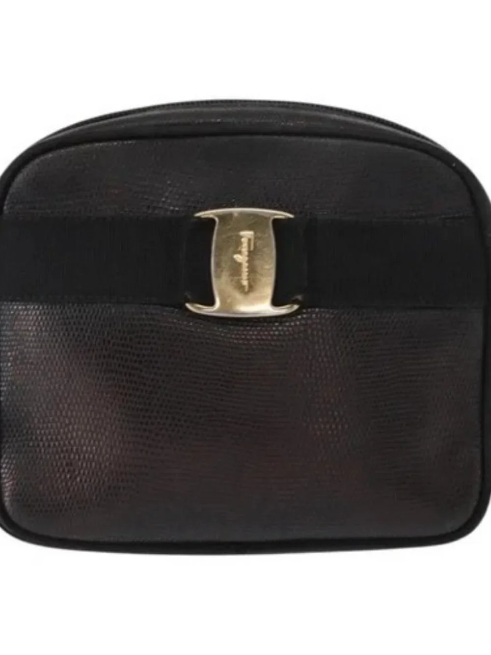 Salvatore Ferragamo Vala Shoulder Bag Leather Black Gold Auth BA7662